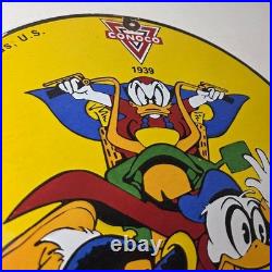 Vintage Conoco Gasoline Sign Porcelain Metal Gas Station Motorcycle Ducks Sign