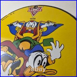 Vintage Conoco Gasoline Sign Porcelain Metal Gas Station Motorcycle Ducks Sign
