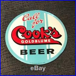 Vintage Cook's Beer 9 Round Button Metal Toc Sign Cook Brewing Evansville In