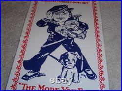 Vintage Cracker Jack Candy Sailor & Dog More You Eat Snack Porcelain Metal Sign
