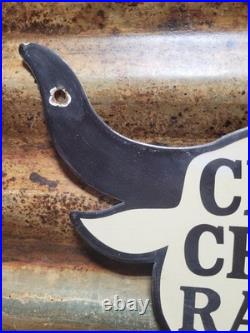 Vintage Crow Creek Ranch Porcelain Sign Old Cattle Grazing Cow Steer Wyoming