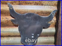 Vintage Crow Creek Ranch Porcelain Sign Old Cattle Grazing Cow Steer Wyoming