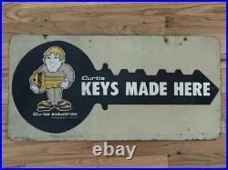 Vintage Curtis Industries Double Sided Metal Advertising Keys Made Here Sign