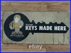 Vintage Curtis Industries Double Sided Metal Advertising Keys Made Here Sign