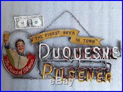 Vintage DUQUESNE BEER NEON & METAL SIGN Bar Antique advertising needs repair