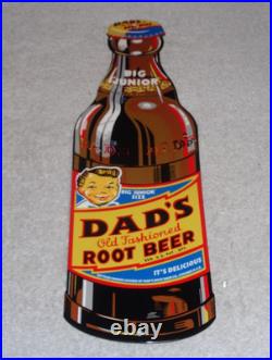 Vintage Dad's Root Beer Big Junior Size 15 Metal Dads Soda, Gasoline & Oil Sign