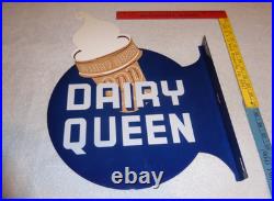 Vintage Dairy Queen Ice Cream Cone 20 X15 Metal 2 Sided Blizzard Flange Sign