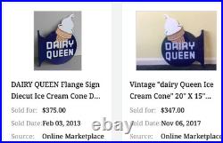 Vintage Dairy Queen Ice Cream Cone 20 X15 Metal 2 Sided Blizzard Flange Sign