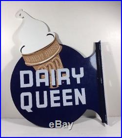 Vintage Dairy Queen Ice Cream Cone 20 X 15 Metal Double Sided Dq Flange Sign