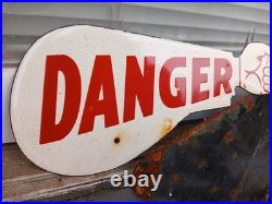 Vintage Danger Pointing Hand Arm Porcelain Metal Sign Auto Parts Gas Oil Motor