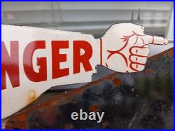 Vintage Danger Pointing Hand Arm Porcelain Metal Sign Auto Parts Gas Oil Motor