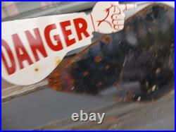 Vintage Danger Pointing Hand Arm Porcelain Metal Sign Auto Parts Gas Oil Motor