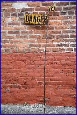 Vintage Danger metal Sign on pole Railroad industrial power plant electric Dept