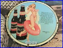 Vintage Dated 1955 Black Lager Beer Bar Restaurant Porcelain Metal Enamel Sign
