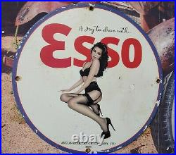 Vintage Dated 1969 Esso Gasoline Motor Oil Porcelain Gas Station Pump Metal Sign