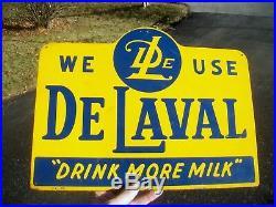 Vintage DeLaval Drink More Milk Metal Dairy Farm Agriculture Sign Excellent