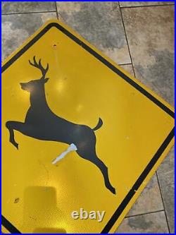 Vintage Deer Crossing Sign 30x30 Original Metal DOT Retired Highway Cabin