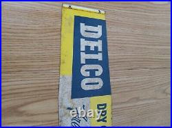 Vintage Delco dry charge batteries Sign Metal Display Rack Topper Gas Oil auto