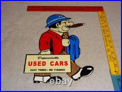 Vintage Dependable Ok Used Cars Salesman Cigar 1' Enamel Metal Gasoline Oil Sign