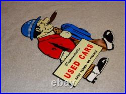 Vintage Dependable Ok Used Cars Salesman Cigar 1' Enamel Metal Gasoline Oil Sign