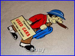 Vintage Dependable Ok Used Cars Salesman Cigar 1' Enamel Metal Gasoline Oil Sign