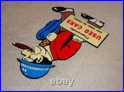 Vintage Dependable Ok Used Cars Salesman Cigar 1' Enamel Metal Gasoline Oil Sign