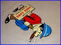 Vintage Dependable Ok Used Cars Salesman Cigar 1' Enamel Metal Gasoline Oil Sign