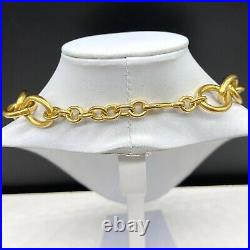Vintage Designer Signed MONET Gold Tone Chain Link Pink Cabochon Necklace