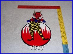 Vintage Devil Smiling + Yellow Suspenders 12 Metal Satan Evil Gasoline Oil Sign