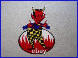 Vintage Devil Smiling + Yellow Suspenders 12 Metal Satan Evil Gasoline Oil Sign