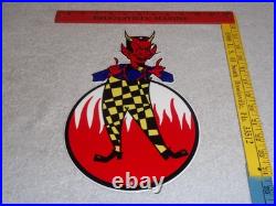 Vintage Devil Smiling + Yellow Suspenders 12 Metal Satan Evil Gasoline Oil Sign