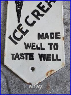 Vintage Diamon Ice Cream Porcelain Door Push Sign Old Dairy Creamery 10×4