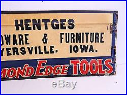 Vintage Diamond Edge Tools Hardware Farm Dyersville Iowa Embossed Metal Sign