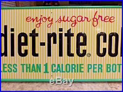 Vintage Diet Rite Cola Embossed Metal Sign 32 x 12 Cola Advertising