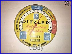 Vintage Ditzler Car Paint Gas Oil 12 Metal Thermometer Service Station Glass