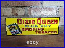 Vintage Dixie Queen Cut Plug Cigar Pipe Tobacco Porcelain Metal Sign 15x5.5