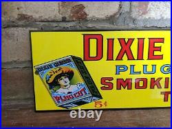 Vintage Dixie Queen Cut Plug Cigar Pipe Tobacco Porcelain Metal Sign 15x5.5