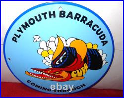 Vintage Dodge Plymouth Barracuda 11 3/4 Porcelain Metal Car Fish Gas & Oil Sign