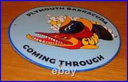 Vintage Dodge Plymouth Barracuda 11 3/4 Porcelain Metal Car Fish Gas & Oil Sign