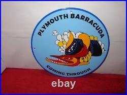 Vintage Dodge Plymouth Barracuda 11 3/4 Porcelain Metal Car Fish Gas & Oil Sign