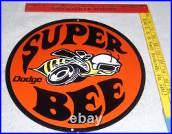 Vintage Dodge Super Bee Sports Car 11 3/4 Porcelain Metal Gasoline & Oil Sign