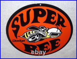 Vintage Dodge Super Bee Sports Car 11 3/4 Porcelain Metal Gasoline & Oil Sign