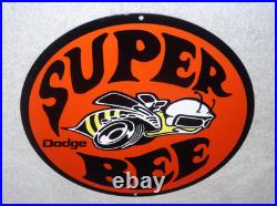 Vintage Dodge Super Bee Sports Car 11 3/4 Porcelain Metal Gasoline & Oil Sign