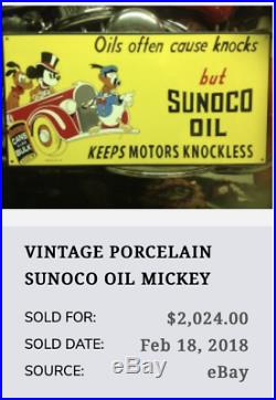 Vintage Donald Duck Ice Cream Walt Disney 20 Porcelain Metal World Gas Oil Sign
