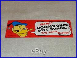Vintage Donald Duck Soft Drinks 8 Porcelain Metal Soda Pop Gas Walt Disney Sign