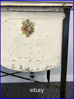 Vintage Double Basin Wash Tub w Lid white stand metal rustic cooler country chic