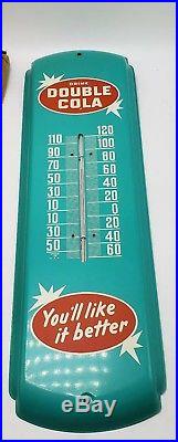 Vintage Double Cola Soda Pop Gas Station 17x5 Metal Thermometer Sign NOS