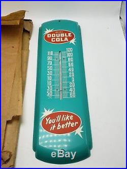 Vintage Double Cola Soda Pop Gas Station 17x5 Metal Thermometer Sign NOS