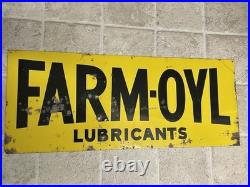 Vintage Double Sided FARM OYL Lubricants Metal Tacker Sign Advertising Gas Oil