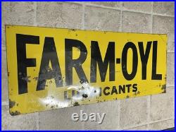 Vintage Double Sided FARM OYL Lubricants Metal Tacker Sign Advertising Gas Oil